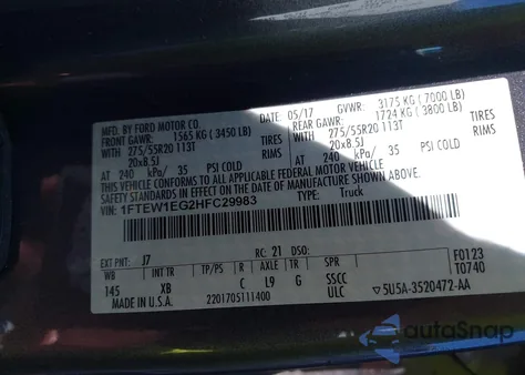 2017 Ford F150 Xlt from USA, damaged, VIN 1FTEW1EG2HFC29983